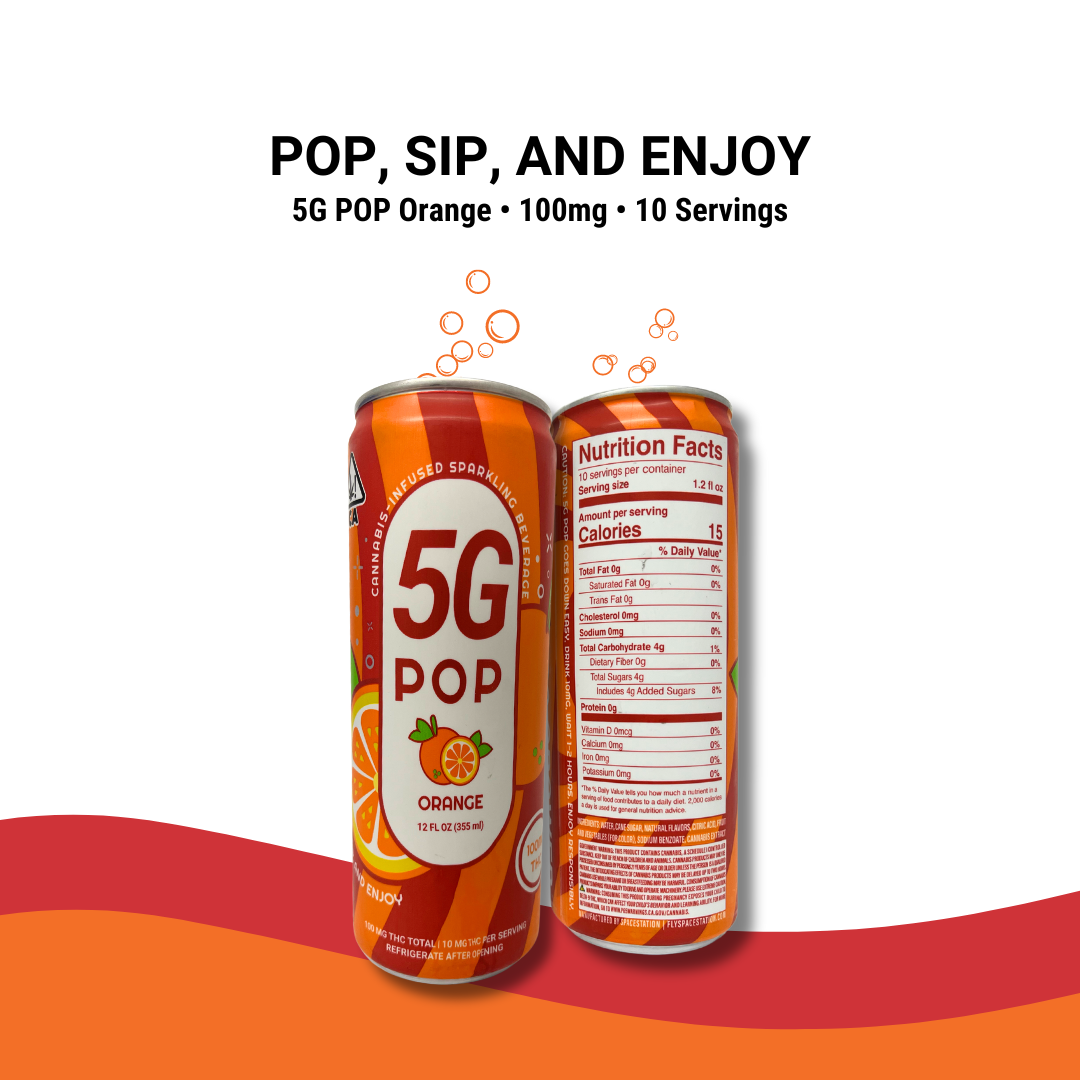 5G Pop Orange Soda Pop Sip and Enjoy front and back nutrition information